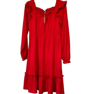 NWT Girls Trendy Long Sleeve Ruffle Hem Elastic Waist Cute Elegant Midi Dress